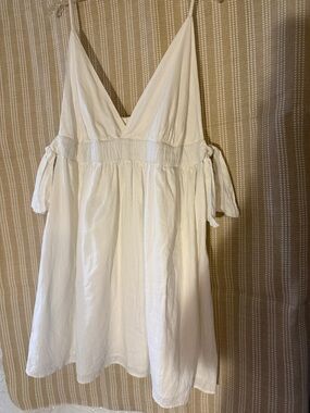 aerie Cream V-Neck Tie Sleeve Sundress